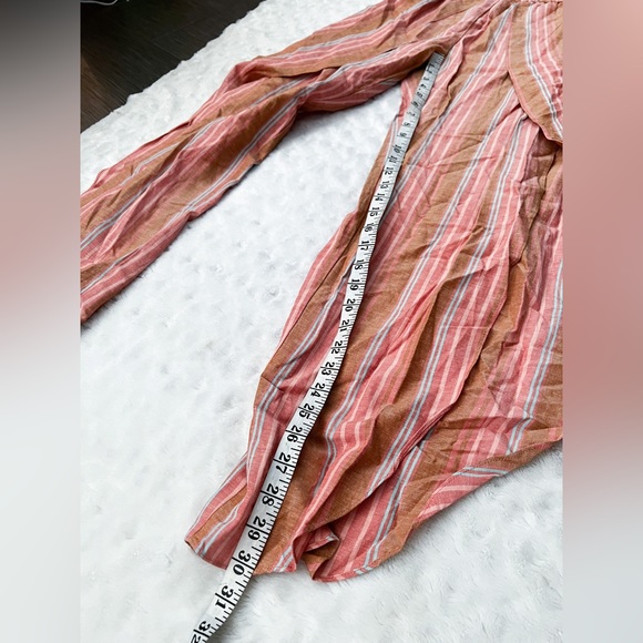 NWT- DREW Emerson Wide Split Leg Strapless Striped Linen Blend Romper - Picture 8 of 11